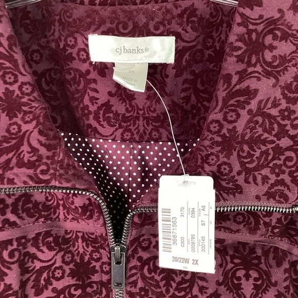 CJ BANKS PLUS SIZE 2X 20 22W FALL WINTER JACKET RED BURGUNDY VELVET COAT TOP NWT - Picture 6 of 14